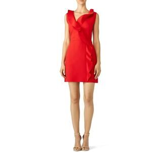 MSGM Womens Mini Dress EU 42 US 10 Red Sleeveless Sheath Cascade Ruffle